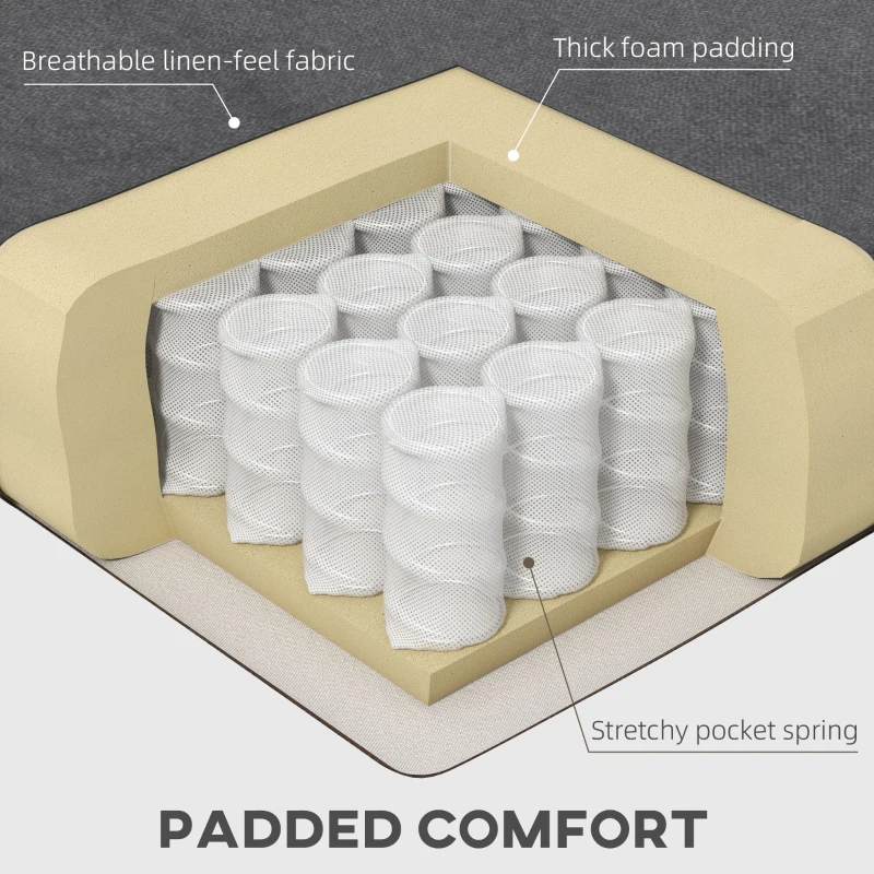 HOMCOM Convertible Bed with Couch, Button Tufted Fabric Sofa Bed with Adjustable Back for Living Room, Charcoal Grey