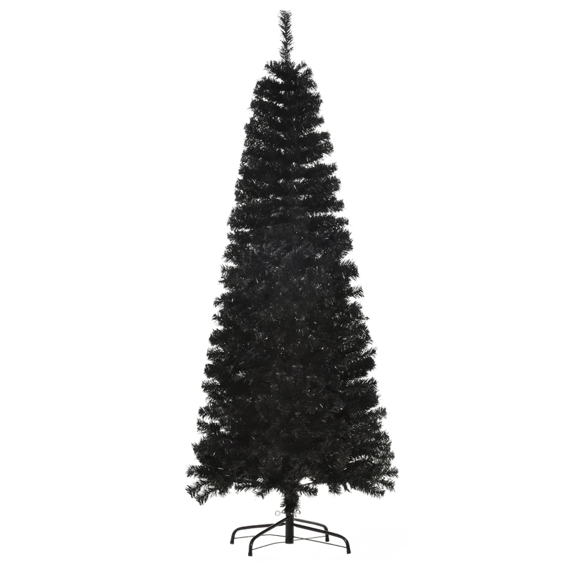 HOMCOM 6 FT Artificial Christmas Tree with Stand, Pencil Xmas Tree, Holiday Home Indoor Decoration for Party, Black