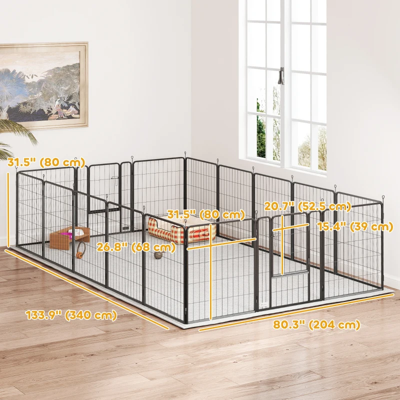 PawHut 16 Panels Dog Playpen with Strap, Portable & DIY, for Medium Dogs, for Yard, RV, Camping, Garden, 31.5" H