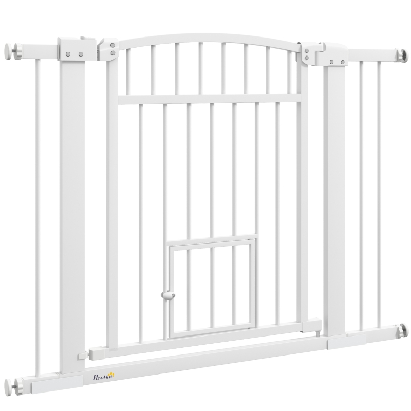 PawHut 30"-41" Extra Wide Walk Through Dog Gate w/ Cat Door, 3-Inch & 5.5-Inch Extension Kits, 30" High