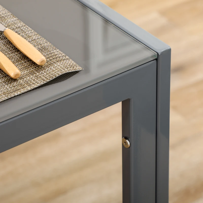 HOMCOM 5-Piece Rectangular Glass Kitchen Table and Chairs with Metal Frame and Faux Leather Upholstery for Dining Room, Grey