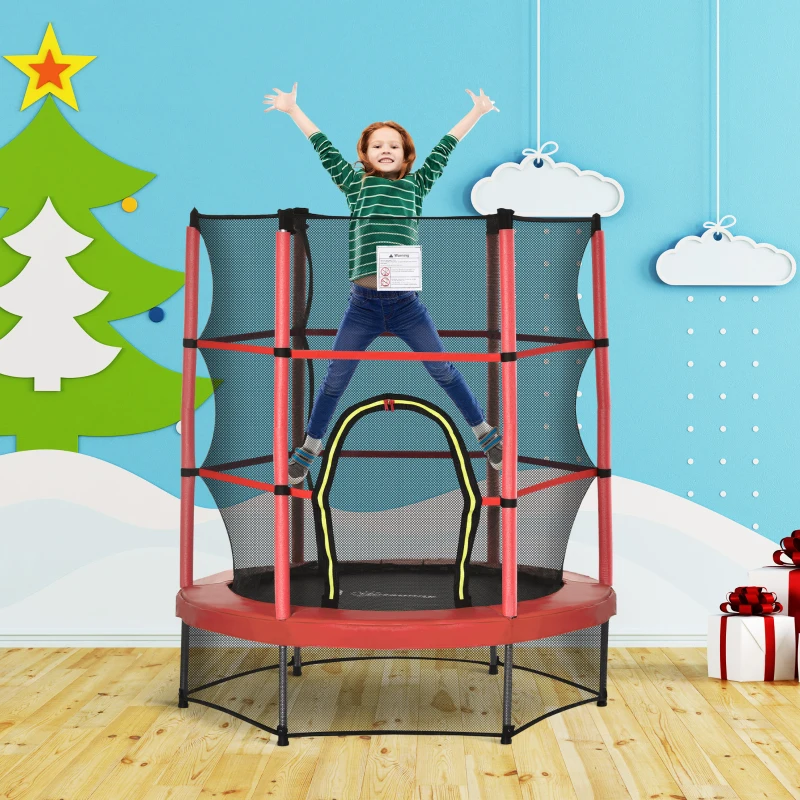 Outsunny Φ5FT Kids Trampoline with Enclosure Net for Age 3 to 6 Years Red