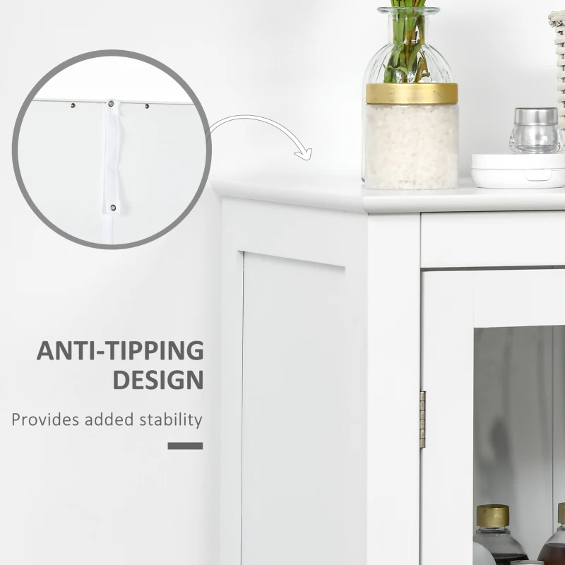 kleankin Bathroom Floor Cabinet with 2 Storage Cabinets, Tempered Glass Door, Freestanding Linen Tower with Adjustable Shelves for Living Room, White