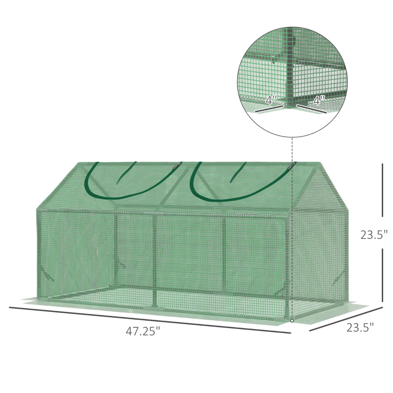 Outsunny 4' x 2' x 2' Portable Mini Greenhouse, Small Green House with PE Cover, Roll-up Zippered Windows for Indoor, Outdoor Garden, Green
