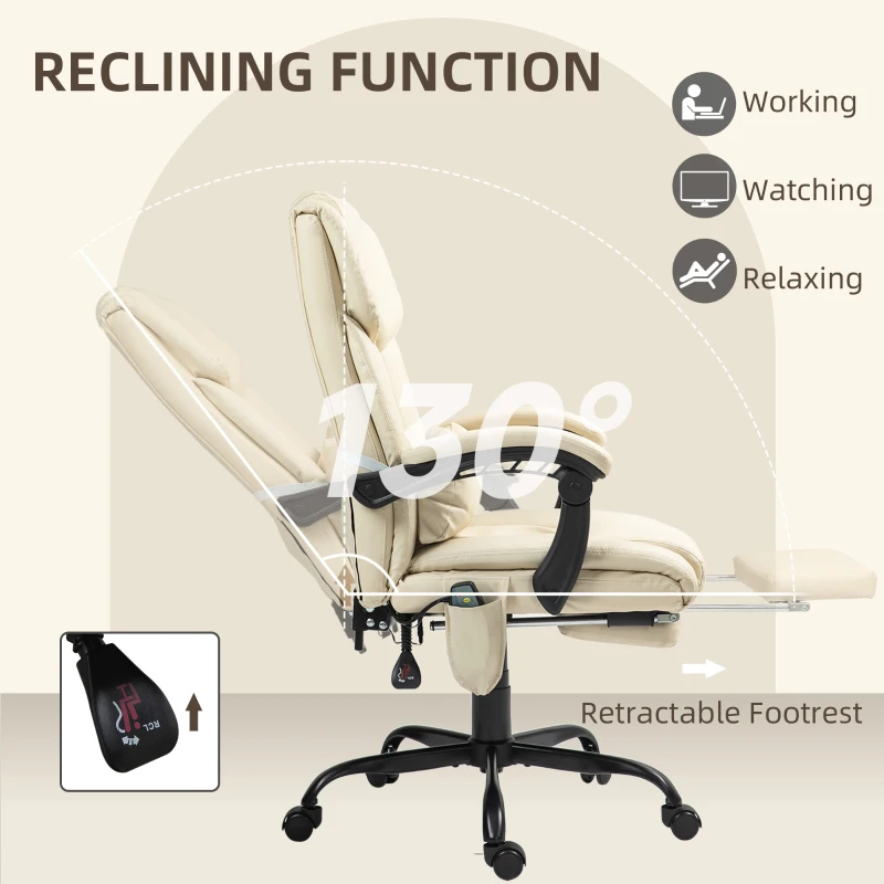 Vinsetto Massage Office Chair with 6 Vibrating Points, High Back Reclining Office Chair with Footrest and Remote, Beige