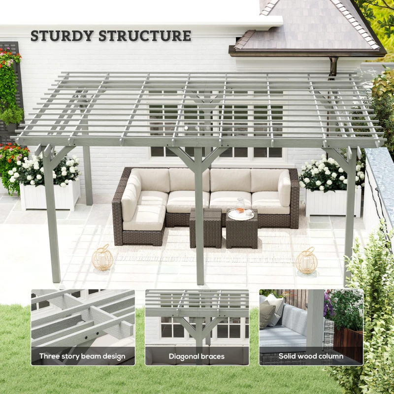 Outsunny 12' x 16' Outdoor Pergola, Wood Gazebo Grape Trellis with Stable Structure for Climbing Plant Support, Gray