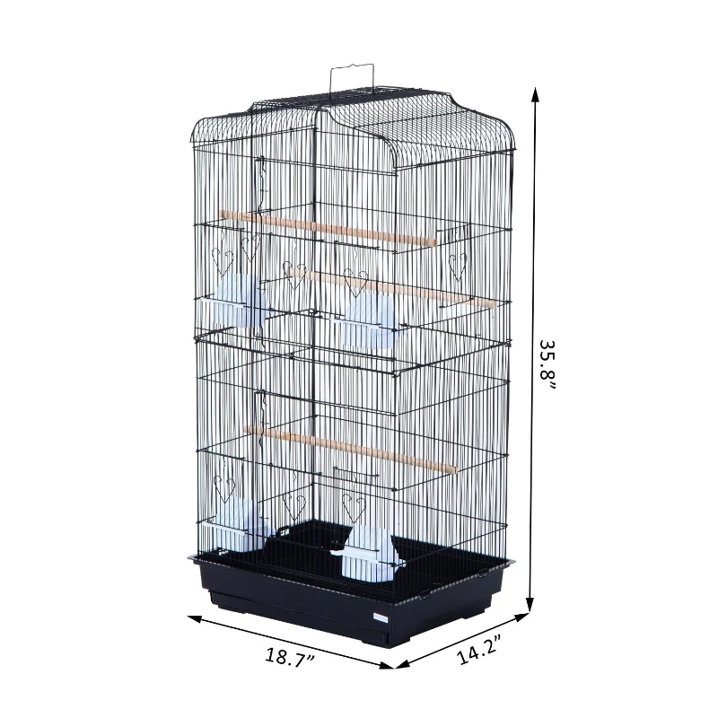PawHut 36" Metal Indoor Bird Cage Starter Kit With Tray and Accessories - Black