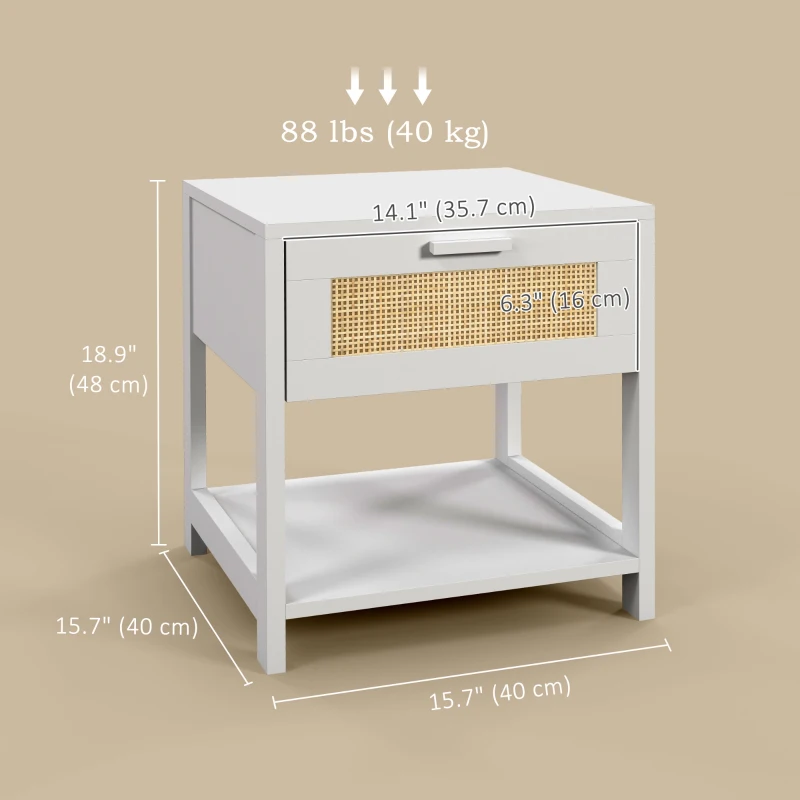 HOMCOM Modern Bedside Table, Accent Nightstand with Drawer and Open Shelf, Bed End Table for Bedroom, Living Room, White