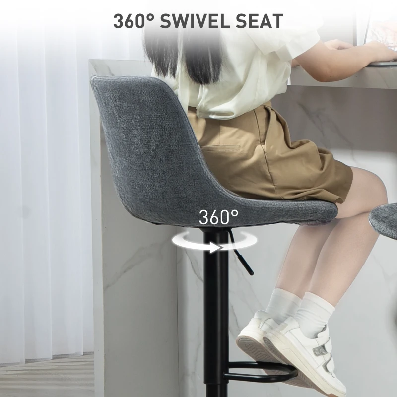 HOMCOM Adjustable Barstools Set of 2, Swivel Bar Stools with Back and Footrest for Kitchen Island Counter, Charcoal Grey