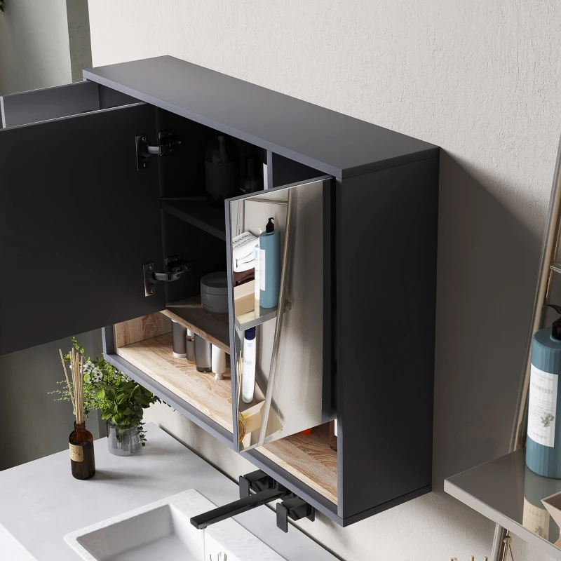 HOMCOM Wall Mounted Bathroom Medicine Cabinet with Mirror and Shelves, Grey