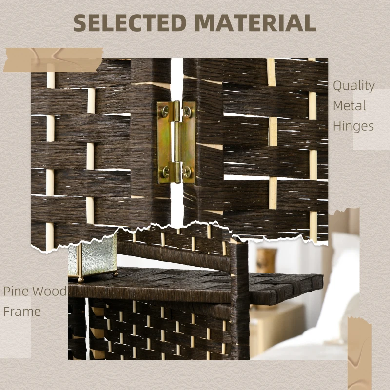 HOMCOM 5.6 Ft Tall Folding Room Divider with Storage Shelves, 4 Panel Portable Privacy Screen for Home Office, Bedroom, Brown