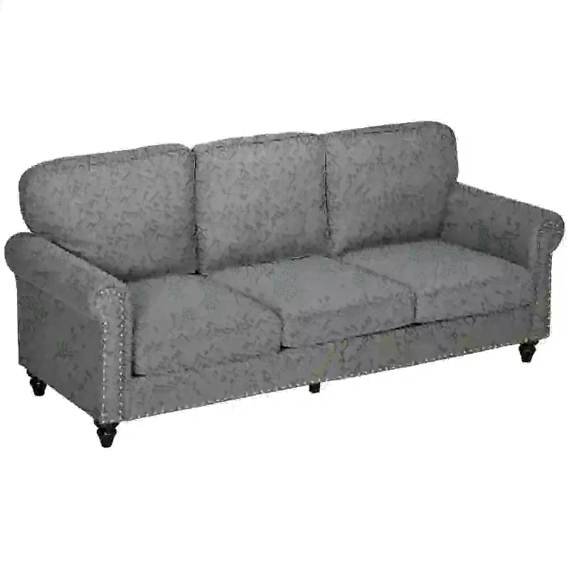 HOMCOM 3-Seater Sofa Couch, 81" Modern Upholstered Linen Fabric Sofa with Rubberwood Legs, Nailhead Trim and Rolled Arms for Living Room, Bedroom and Apartment, Grey