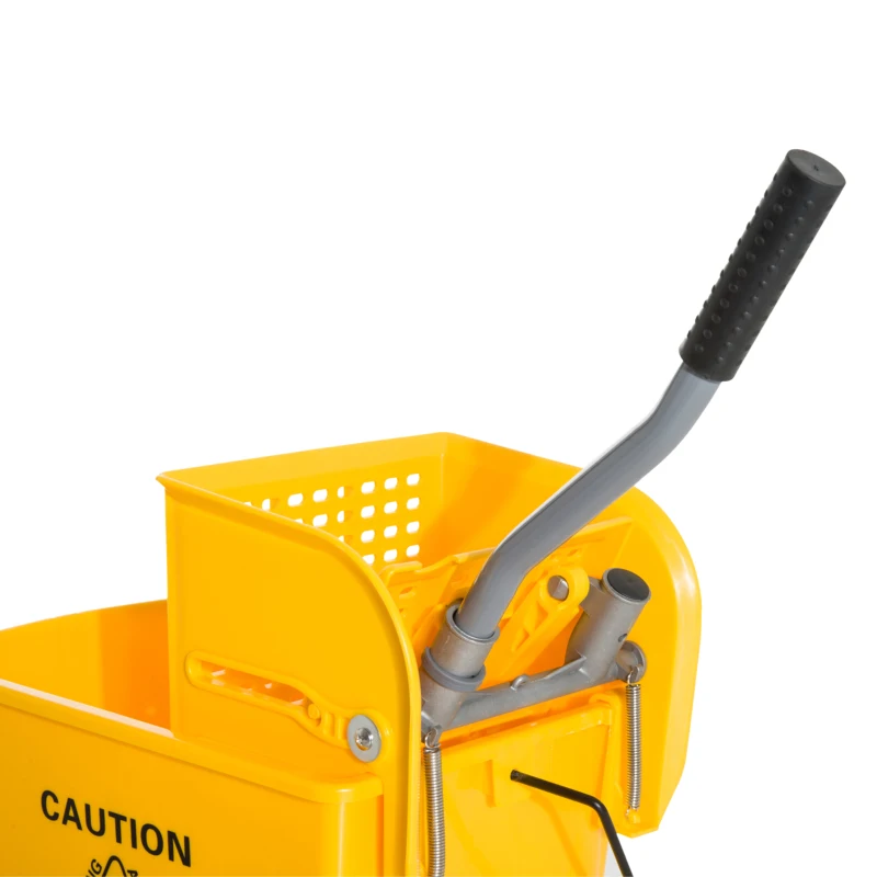 HOMCOM Compact Mop Bucket with Wringer, Mop Bucket on Wheels, 5 Gallon, Separate Dirty and Clean Water, Yellow