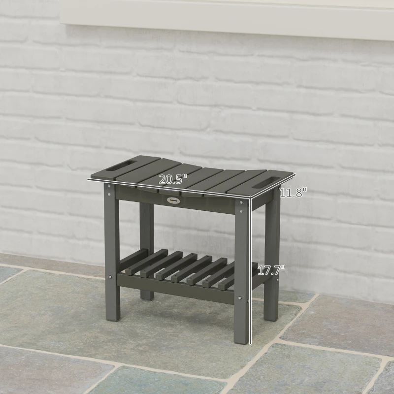 Outsunny HDPE Shower Bench, Waterproof Shower Stool with Handle, Storage Shelf, Non-Slip Pads for Indoor Outdoor, Dark Gray