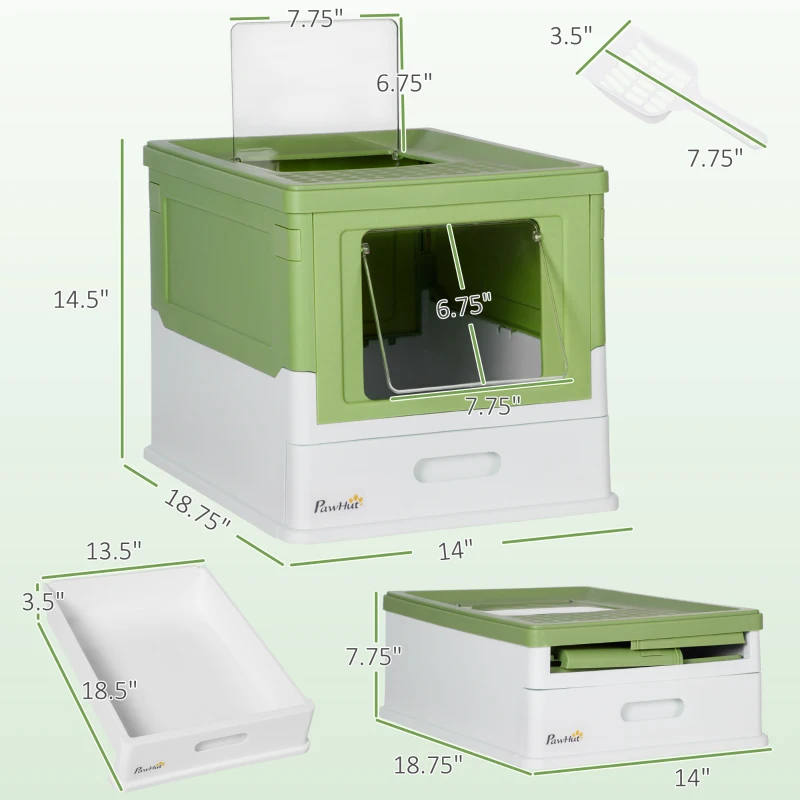 PawHut Fully Enclosed Cat Litter Box with Front Entry, Top Exit, Yellowish Green