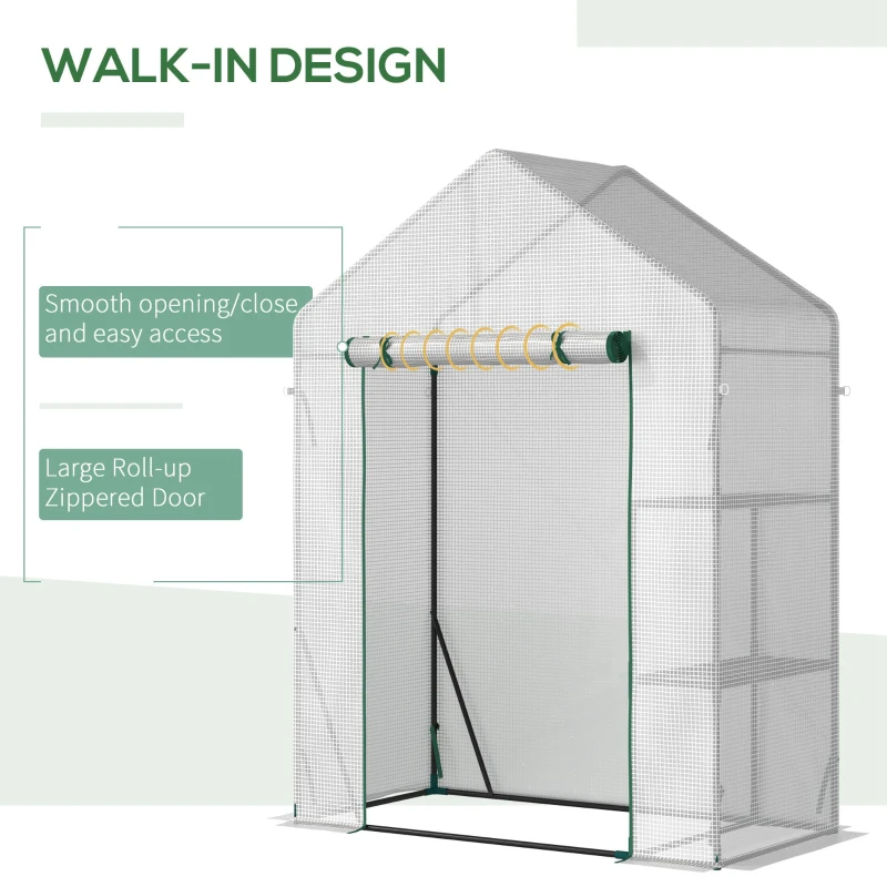 Outsunny 56"x29" Walk-in Greenhouse for Outdoor, Portable Gardening Plant Hot House with 2-Tier Shelf, Roll-Up Zippered Door, PE Cover, Green