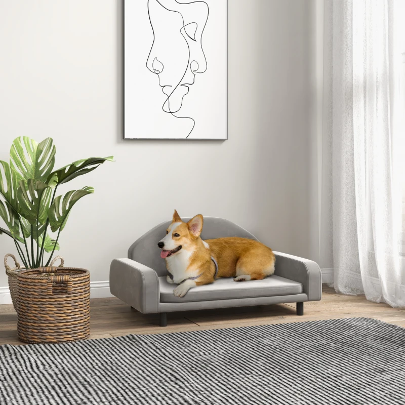 PawHut Raised Dog Sofa for Small and Medium Dogs with Soft Cushion, Gray