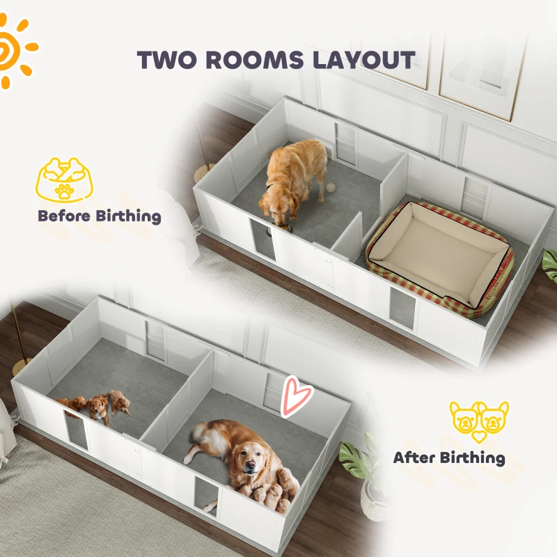 PawHut Whelping Box for Dogs and Puppies, Dog Birth Supplies Indoor w/ Adjustable Height Doors, for Large Sized Dogs