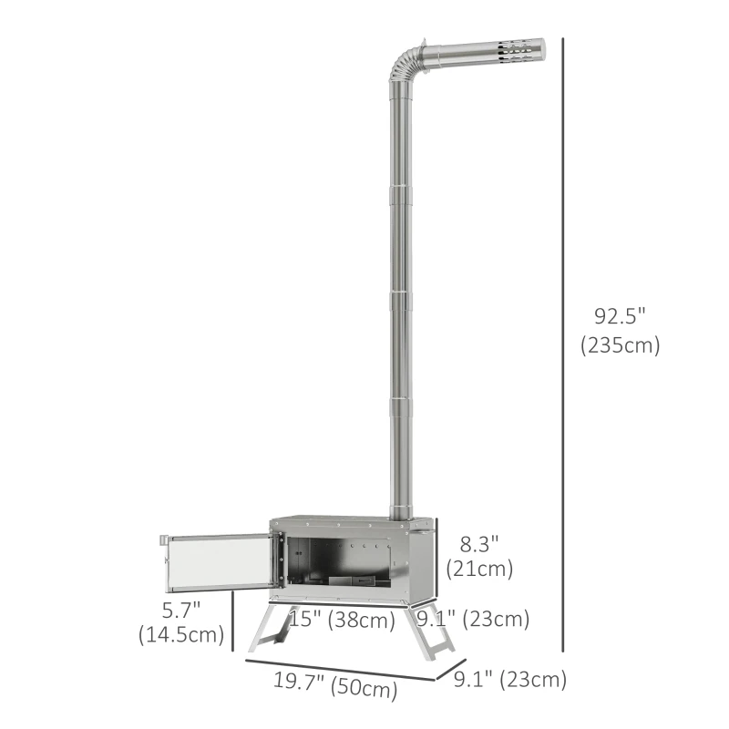 Outsunny Stainless Steel Wood Stove with Chimney and Carry Bag, Portable & Foldable, for Hot Tent, Camping, Cooking, Heating