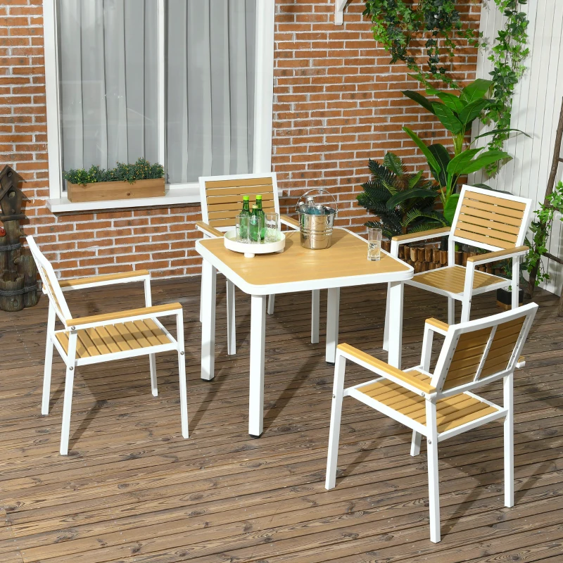 Outsunny 5pc Patio Table and Chairs Set, Aluminum Patio Dining Set w/ HDPE Materials, Umbrella Hole, Yellow