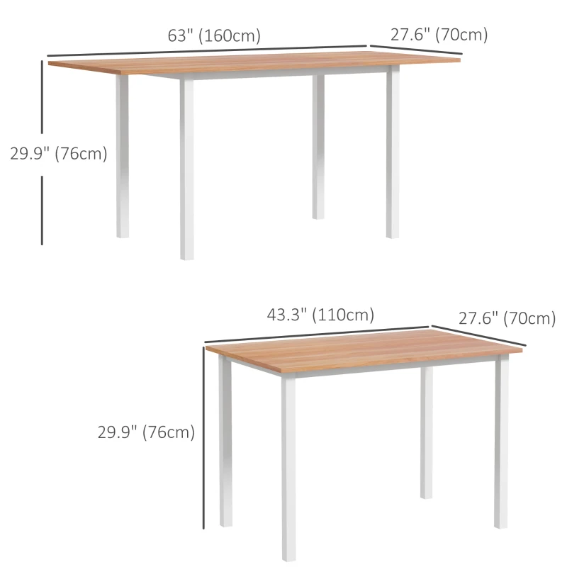 HOMCOM Extending Kitchen Table For Six, Expandable Dining Table for Small Spaces, Folding Dining Table, Natural