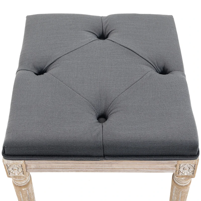 HOMCOM 16" Vintage Ottoman, Tufted Foot Stool with Upholstered Seat, Rustic Wood Legs for Bedroom, Living Room, Gray