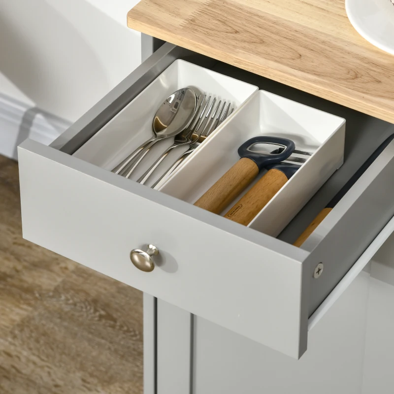 HOMCOM Kitchen Storage Cabinet, Sideboard Floor Cupboard with Solid Wood Top, Adjustable Shelf, and 3 Drawers, Gray