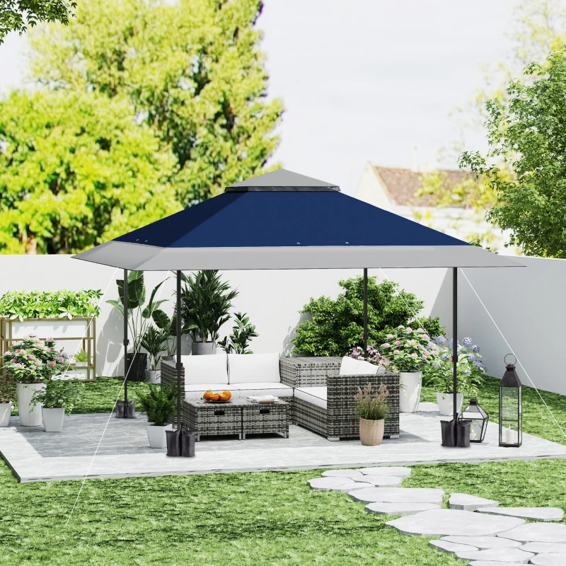 Outsunny 13' x 13' Pop Up Canopy Tent, UPF50+ Tents for Parties, Height Adjustable, with Wheeled Carry Bag and 4 Sand Bags, Navy