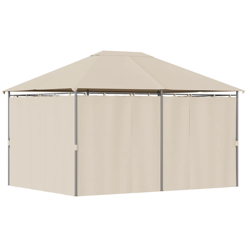 Outsunny 13'x 10' Soft-top Steel Patio Gazebo Canopy Party Tent with 6 Removable Curtains and Drainage Holes, Khaki
