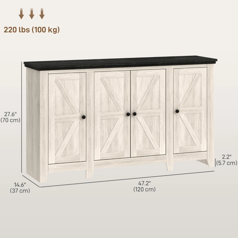 HOMCOM Rustic Sideboard, Buffet Cabinet with Adjustable Shelves for Living Room, Dining Room, Entryway, White Wood Grain