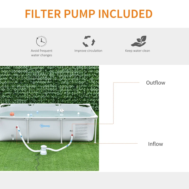 Outsunny 8.3ft x 5ft x 26in Frame Above Ground Swimming Pool Set with Filter Pump Filter Cartridge Reinforced Sidewalls Grey