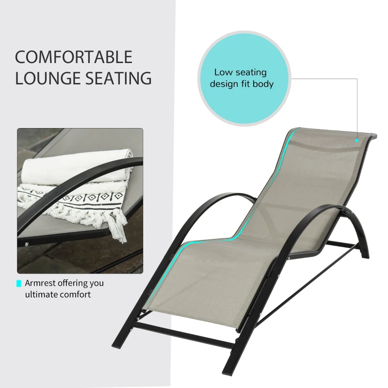 Outsunny 3 Pieces Patio Pool Lounge Chairs Set, Outdoor Chaise lounge with 2 S-Shaped Sunbathing Chairs and a Glass Top Table, for Yard Garden, Grey
