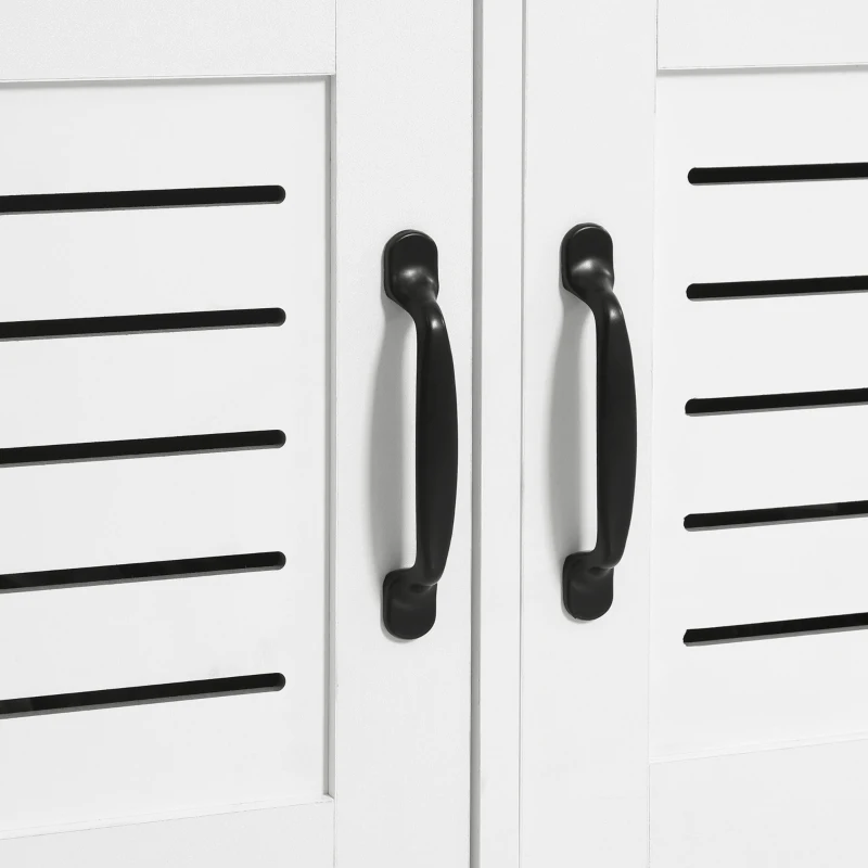 HOMCOM Modern Hall Tree, Entryway Coat Rack with Shoe Bench, 5 Hooks, Storage Shelf and Slatted Door Cabinet for Hallway, White