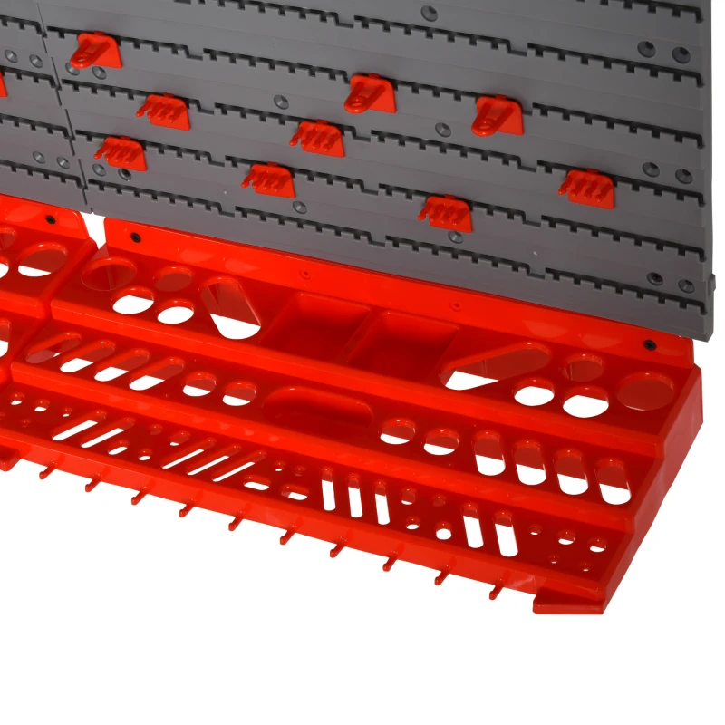 DURHAND 54 Piece Plastic Pegboard Panels, Peg Board with Accessories, Shelf Tool Organizer, Wall Mounted DIY Garage Storage with 50 Hooks, Red