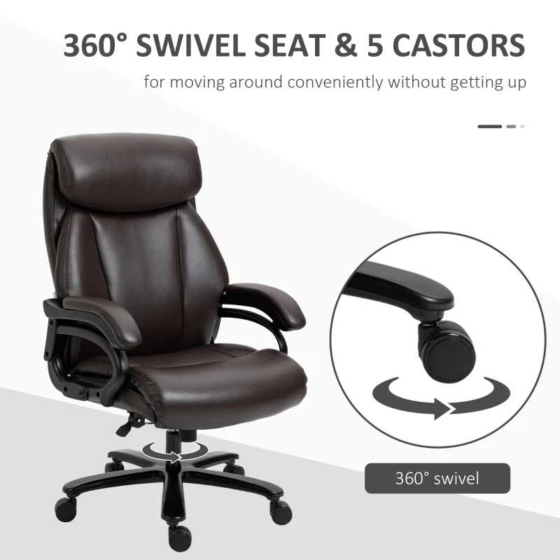 Vinsetto Big and Tall Executive Office Chair 400lbs High Back PU Leather Chair with Adjustable Height, Swivel Wheels, Brown