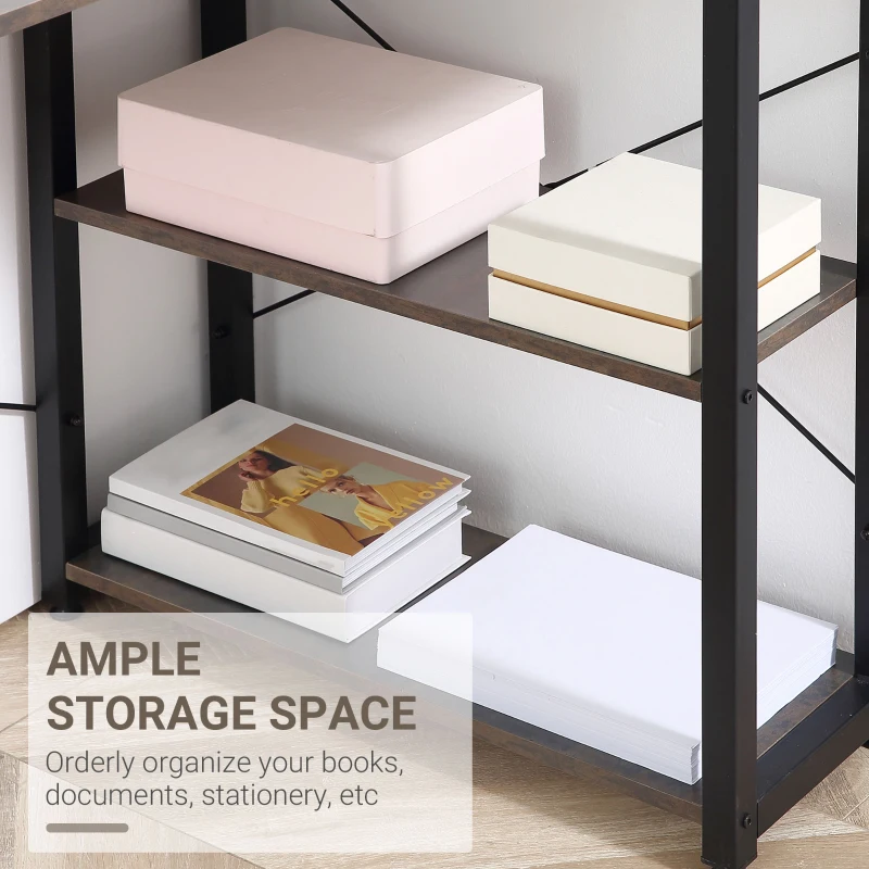 HOMCOM L-Shaped Computer Desk Home Office Corner Desk Study Workstation Table with 2 Shelves, Steel Frame, Charcoal Grey