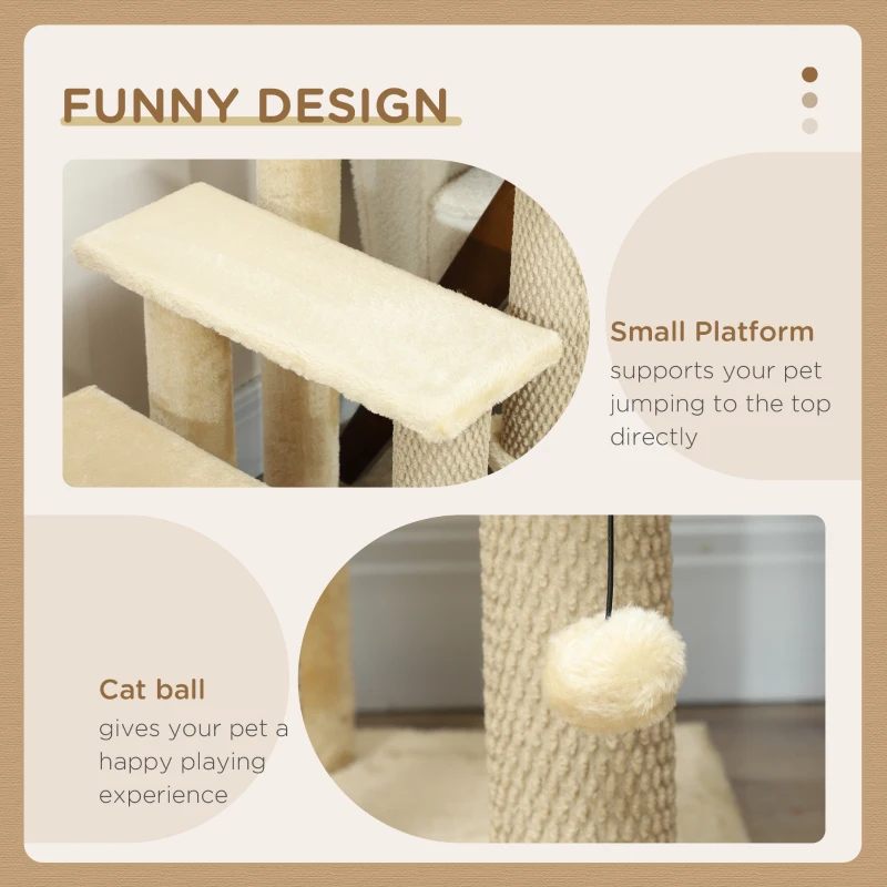 PawHut Cat Tree, Cat Tower Cat Stair Steps with Scratching Post, Hanging Play Ball for High Bed, Sofa, Indoor / Outdoor