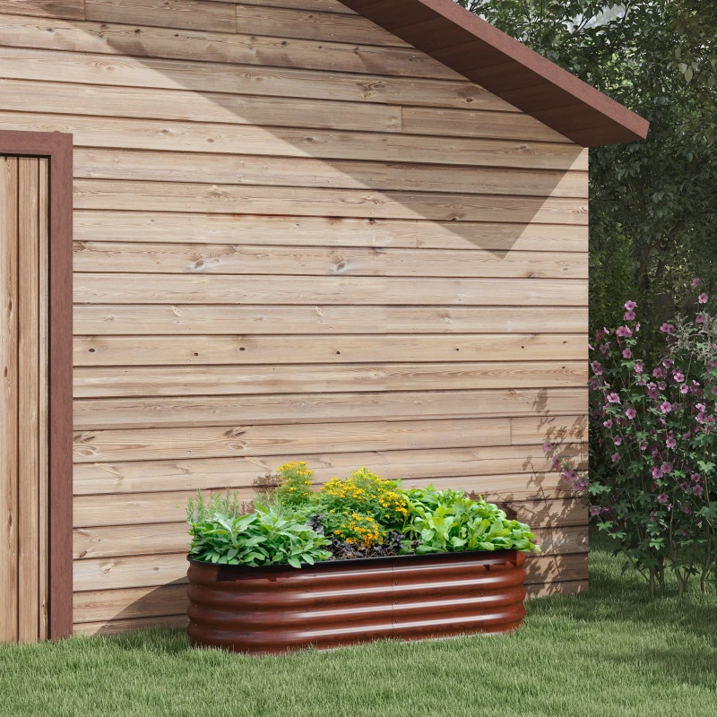 Outsunny 4.9' x 2' x 1.4' Galvanized Raised Garden Bed Kit, Metal Planter Box with Safety Edging, Brown