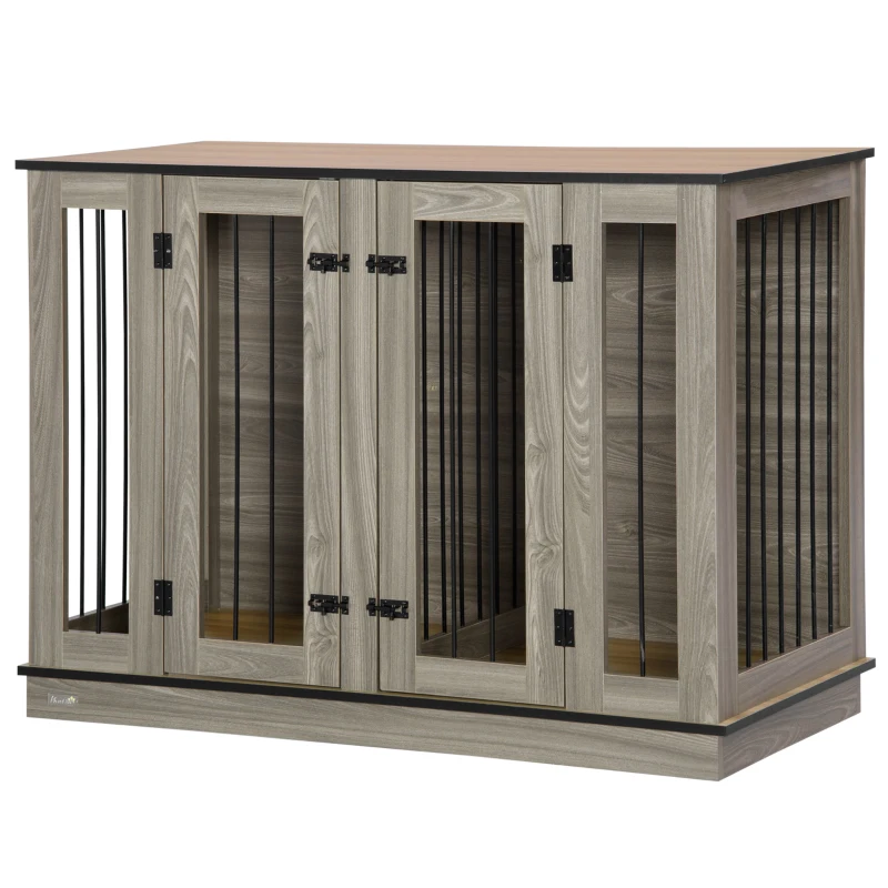 PawHut Furniture Style Dog Crate with Removable Divider, Dog Crate Side End Table Indoor with Double Doors, for Small to Large Dogs, 47" x 23.5" x 35", Dark Walnut