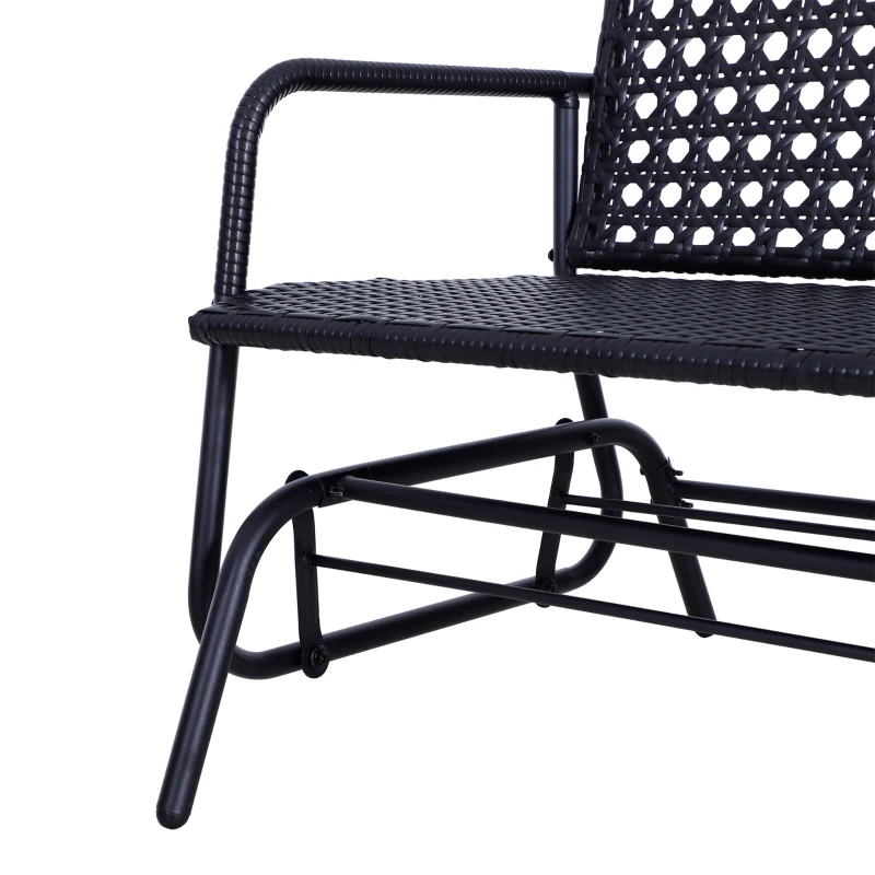 Outsunny Patio 2-Person Wicker Glider Bench Rocking Chair, Outdoor All-Hand Woven PE Rattan Loveseat w/ Ergonomic Design Rocking System for Patio, Garden, Porch, Lawn, Black