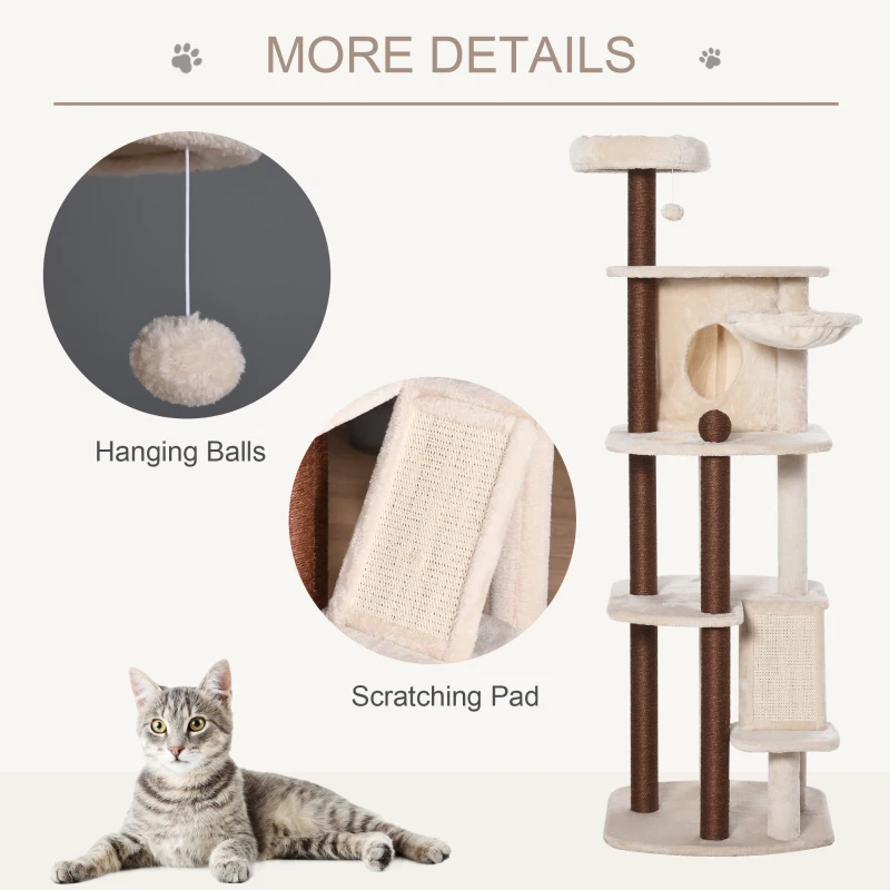 PawHut 68" Cat Tree Tower, Large Cat Condo Furniture, Multi-Level Cat Tower with Scratching Posts, Ramp, Perches, Dangling Ball