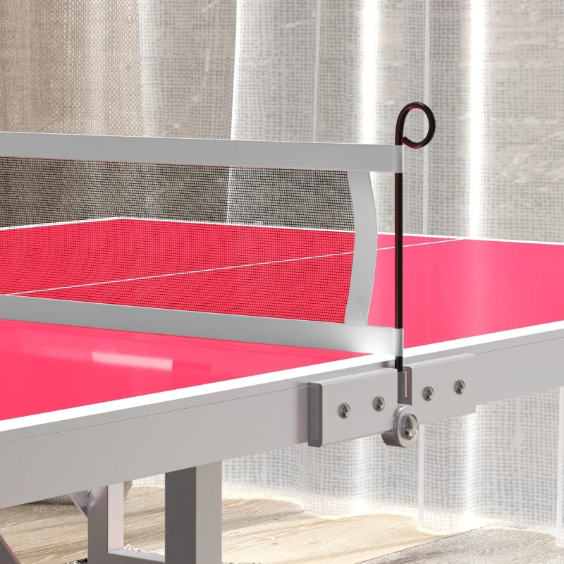 Soozier Portable Ping Pong Table Set, Foldable Table Tennis Table with Net, 2 Paddles, 3 Balls for Outdoor Indoor, Red