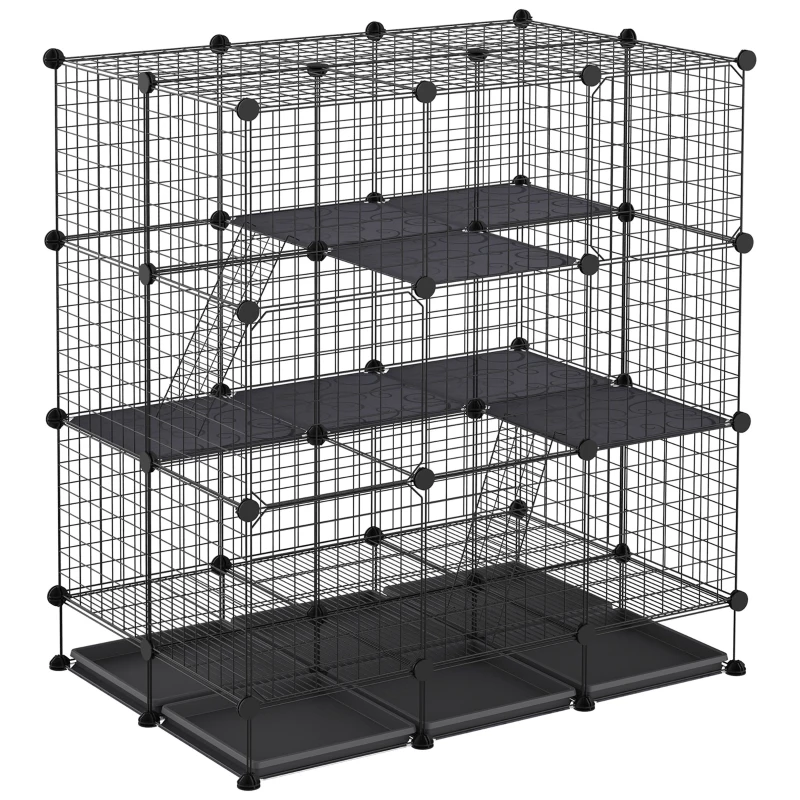 PawHut Rabbit Cage DIY Pet Playpen Small Animal Cage for Hedgehog Bunny Guinea Pig Chinchilla Ferret Kitten with Mallet Connectors and Cable Ties