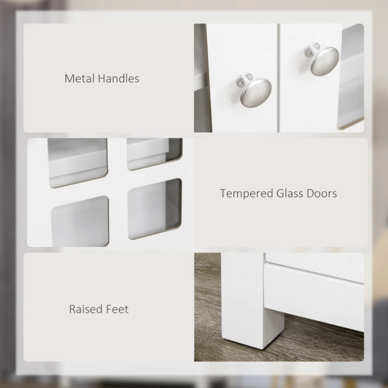 HOMCOM Kitchen Cabinet, Storage Cabinet, Sideboard Buffet Cabinet with Glass Doors for Kitchen, Living Room