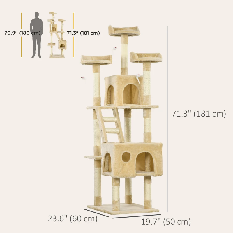 PawHut 71-Inch Multi Level Scratching Cat Tree Kitty Condo  Activity Center with Toys, Beige