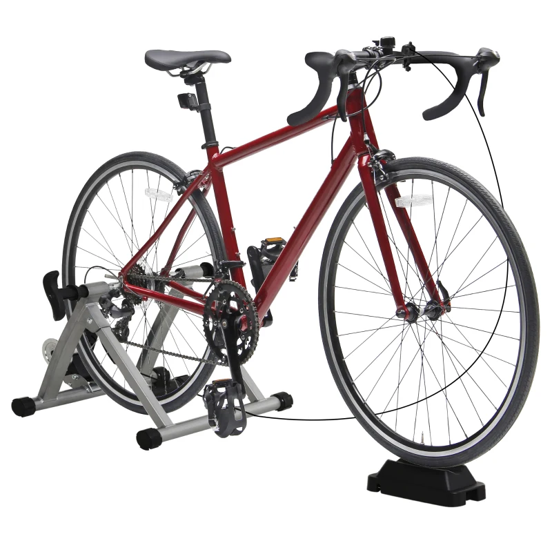 Soozier Bike Trainer Magnetic Bicycle Stand Indoor Exerciser w/ Quick Release Skewer, 5 Levels Resistance Silver