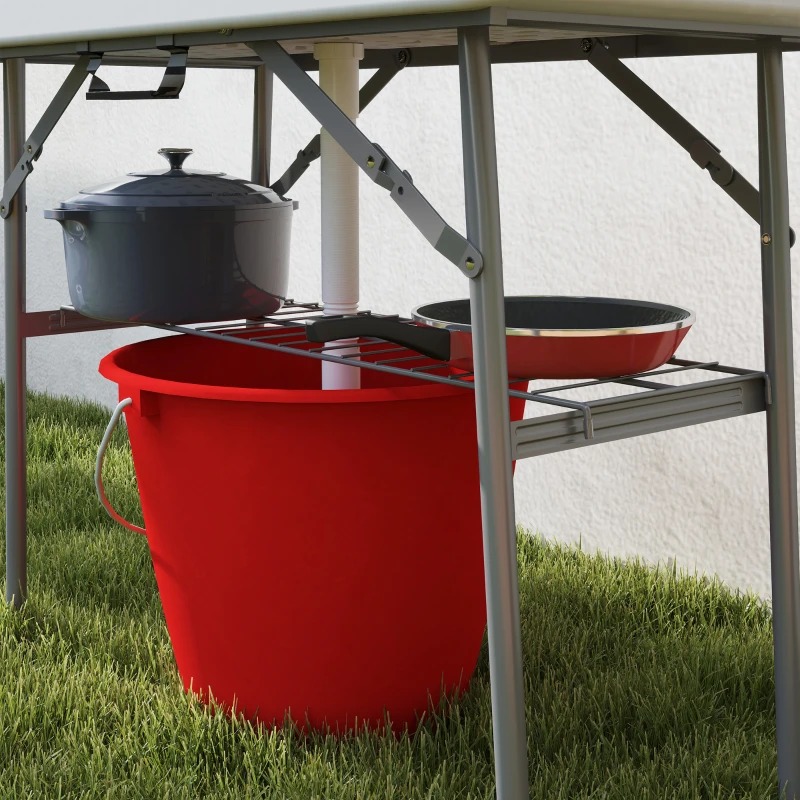 Outsunny 3.4ft Folding Ice Cooler Table with Drain, Fill and Chill Table Outdoor Table Cooler with Storage Shelf, Drink Cooler for Parties Picnic BBQ Camping Wedding, White