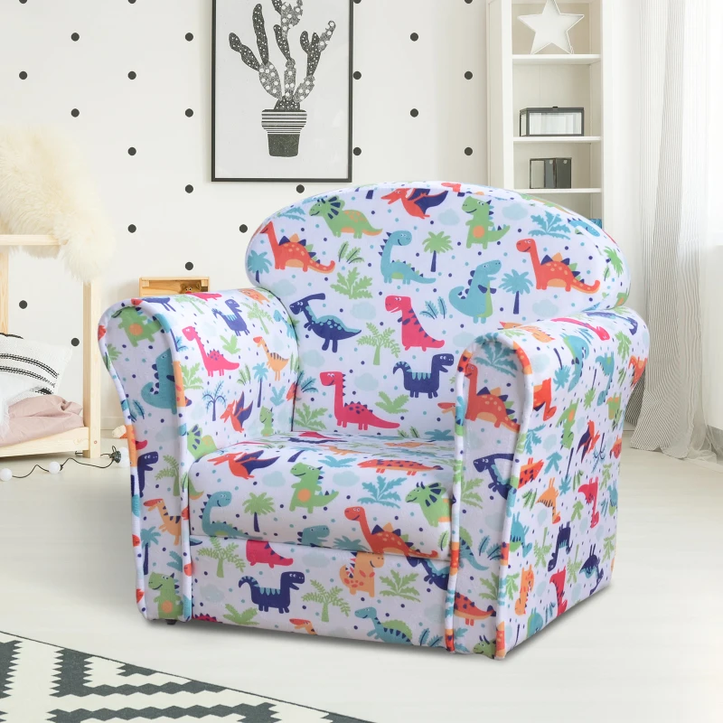 Qaba Kid's Sofa Armchair with Dinosaur Design and Thick Padding