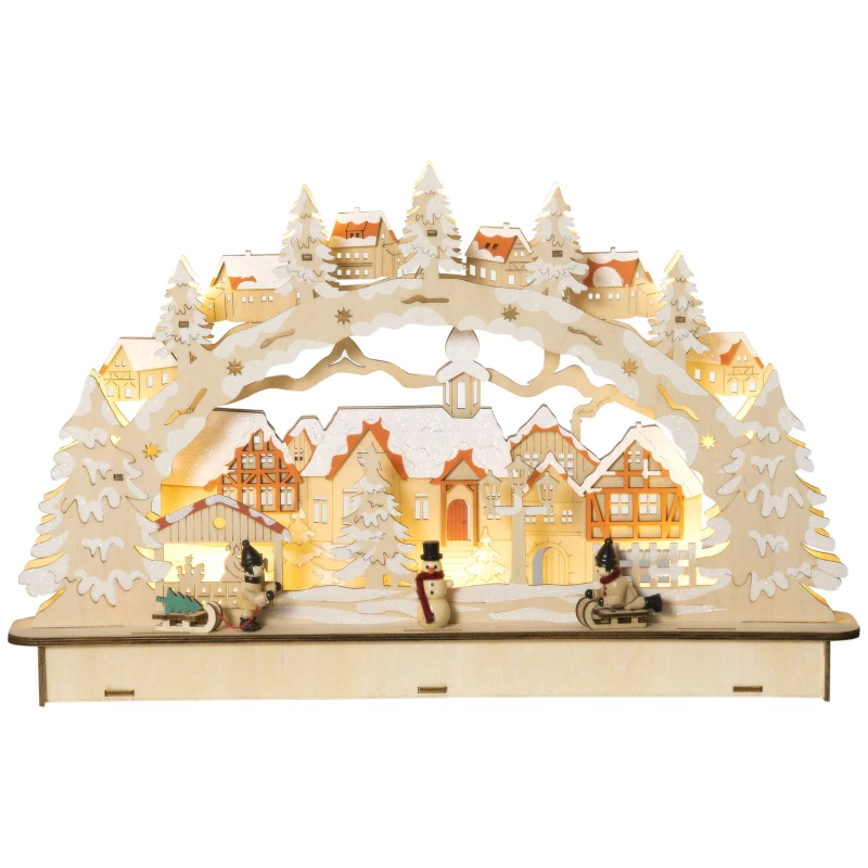 HOMCOM Christmas Village House Decoration, Pre-Lit Winter Wonderland with 12 Battery Operated LED Lights, Indoor Room Décor Collection