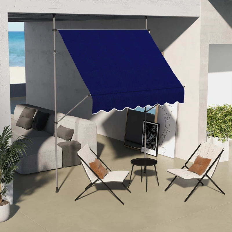 Outsunny 6.5' x 4' Manual Retractable Awning, Non-Screw Freestanding Patio Awning, UV Resistant, for Window or Door, Blue